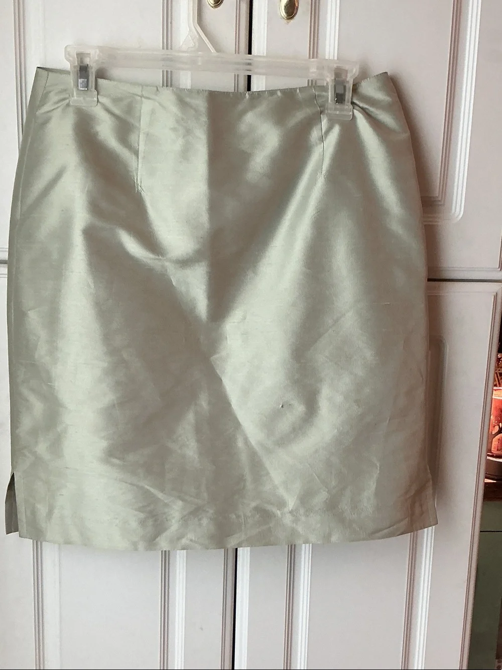 Satin Pencil Skirt in Pale Sage Green